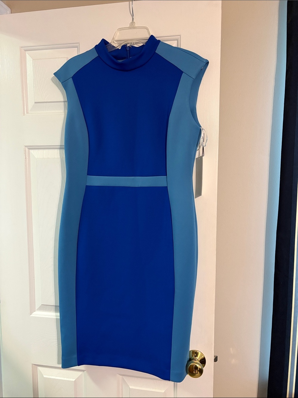 Calvin Klein Two-Tone Royal and Sky Blue Midi Sheath Dress